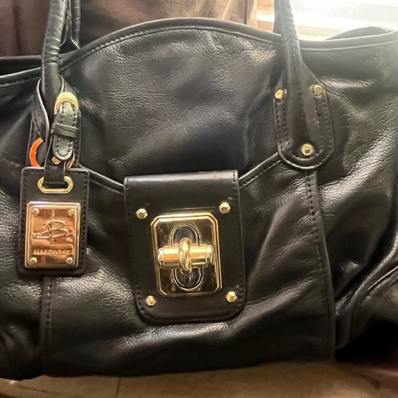 🔥SALE B. Makowsky Black leather Nolita Shopper Shoulder Bag - Picture 2 of 6